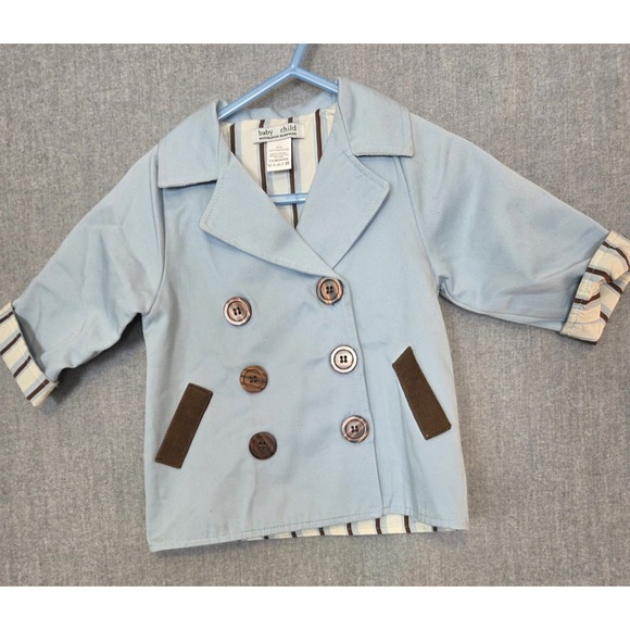 Restoration Hardware Other - RESTORATION HARDWARE Baby Jacket 3-6 Months Blue Trench‎ Rain Coat Button Up